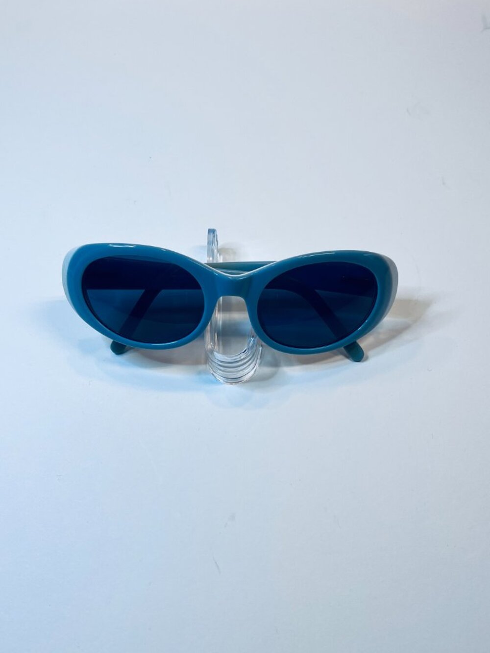 Lulu Guinness Blue and White Oval Sunglasses with Bamboo Rattan Motif